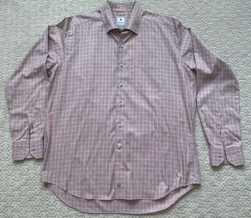 David Donahue Men's Plaid Long Sleeve Button Down Shirt Size XL